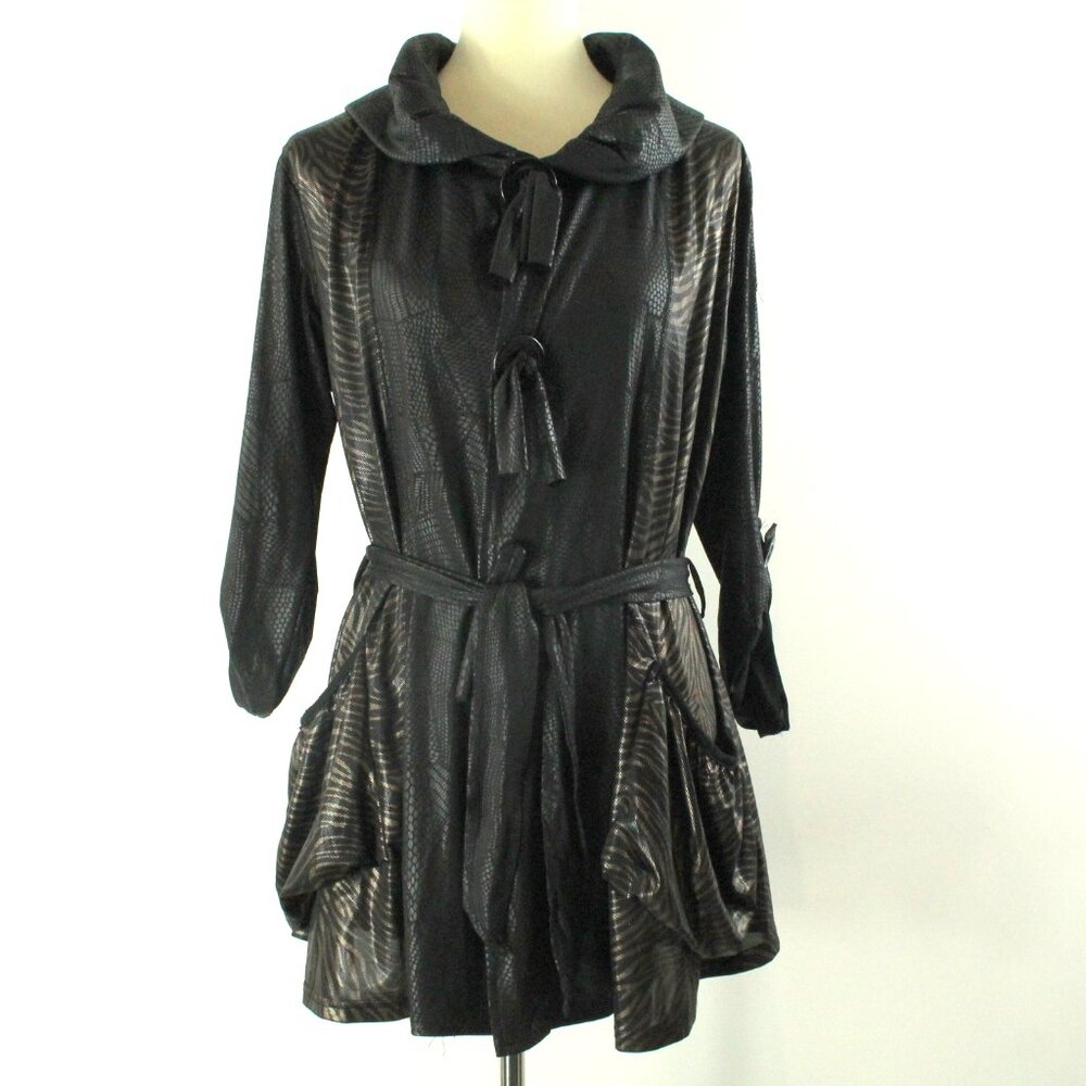 My Pretty Angel Black Zebra Snake Skin Print Detail Belted Cardigan Jacket L